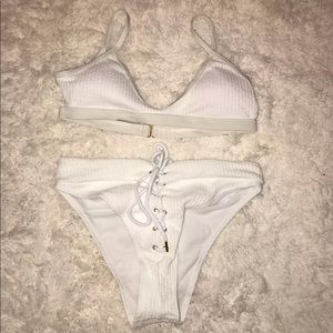 White lace up bikini